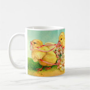 Antiker Oster-Ei-Küken-Wagen Blumen Blumen Kaffeetasse