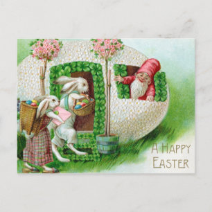 Antiker Osterhase und Ostereier-Garten Postkarte