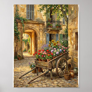 Antiker Pariser Blumenmarkt-Blumenkarren Poster
