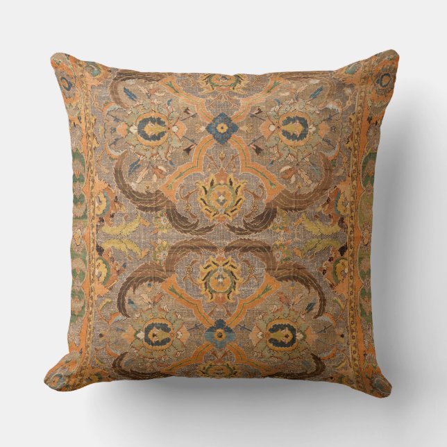 Antiker Persischer Teppich Brown Orange Kissen (Vorderseite)