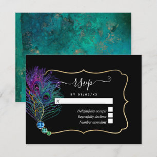 Antiker Pfau RSVP Karte
