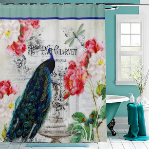 Antiker Pfau und Rosen Duschvorhang