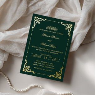 Antiker Rahmen Muslimische Hochzeit Smaragdgrün Go Folieneinladung