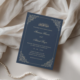Antiker Rahmen Romantische Navy-Blue-Muslim-Hochze Einladung