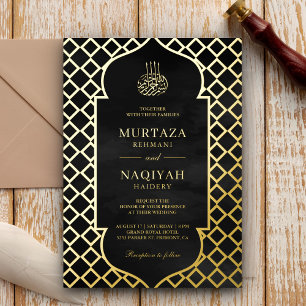 Antiker Rahmen Schwarz Muslimische Hochzeit Gold Folieneinladung