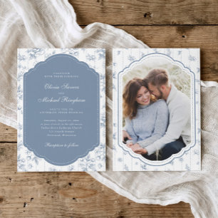Antiker Rahmen Staubblau Toile Foto Hochzeit Einladung