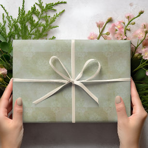 Antiker Rauchgrüner Verblasster Damast in Handschr Geschenkpapier