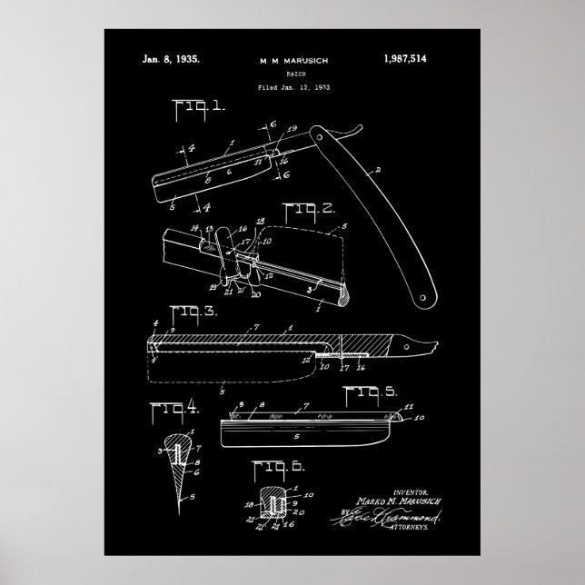 Antiker Razor 1935 Patent Poster (Vorne)