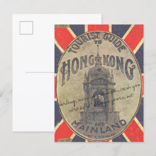 Antiker Reiseführer für Hongkong mit Union Jack Postkarte