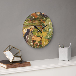 Antiker religiöser Teppich mit Baby Jesus Christus Große Wanduhr