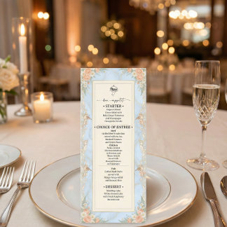 Antiker Rococo-Putze und Regency-Blumenmuster Menükarte