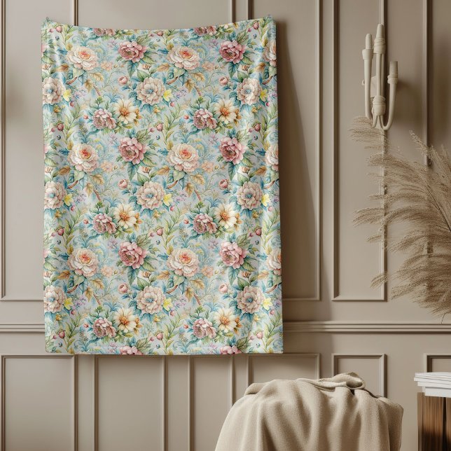 Antiker Rokoko Verzierte Blumenverzierungen Fleecedecke (Antique-Style Rococo Ornate Floral Embellishments Fleece Blanket)