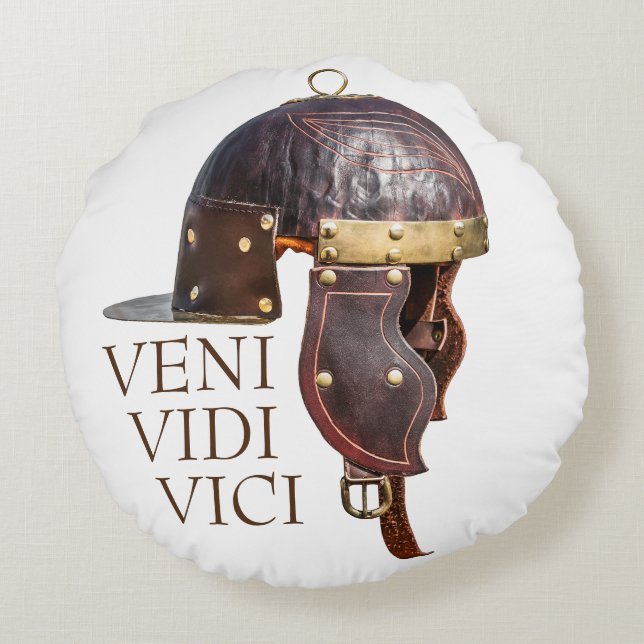 Antiker römischer Militärhelm - Veni, Vidi, Vici Rundes Kissen (Rückseite)