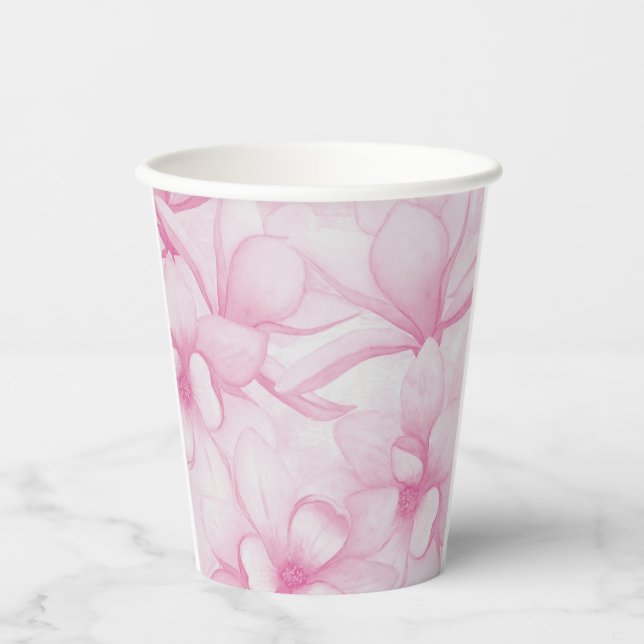 Antiker rosa Blumen Druck Pappbecher (Vorderseite)