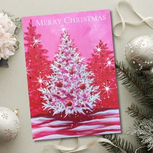 Antiker Rosa Weihnachtsbaum Feiertagskarte