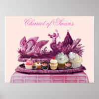 ANTIKER ROSAFARBENER SCHWANENWAGEN MIT CUPCAKES
