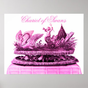 ANTIKER ROSAFARBENER SCHWANENWAGEN MIT CUPCAKES POSTER