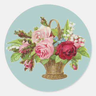Antiker Rosenblumenkorb Runder Aufkleber