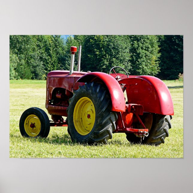 Antiker roter Bauerntraktor Poster (Vorne)