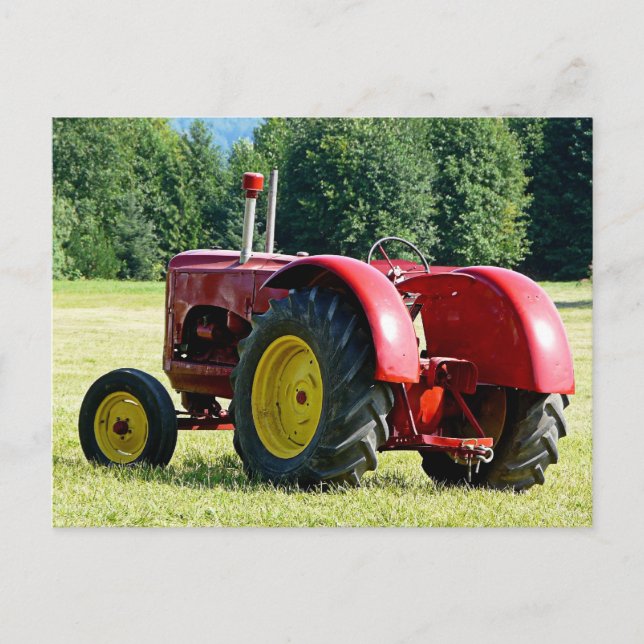 Antiker roter Bauerntraktor Postkarte (Vorderseite)
