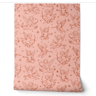 Antiker roter Cherub und Cupid Celestial Toile Tapete