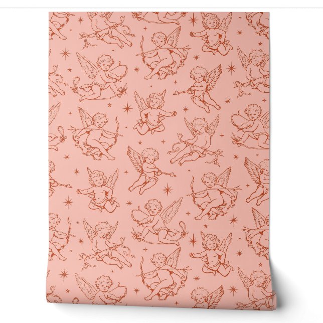 Antiker roter Cherub und Cupid Celestial Toile Tapete (Abrollen)