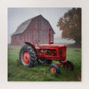Antiker roter Landwirtstraktor Puzzle