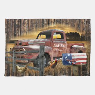 Antiker roter LKW Vintage roter LKW Farm-LKW Geschirrtuch