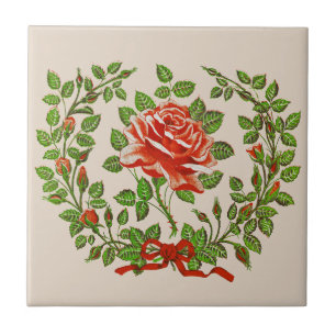 Antiker roter Rosenkranz Florale Gruss Kunst Fliese