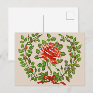 Antiker roter Rosenkranz Florale Gruss Kunst Postkarte