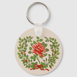 Antiker roter Rosenkranz Florale Grußkunst Schlüsselanhänger