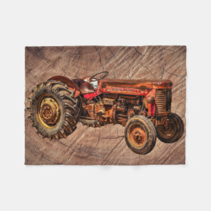 Antiker roter Traktor Fleecedecke