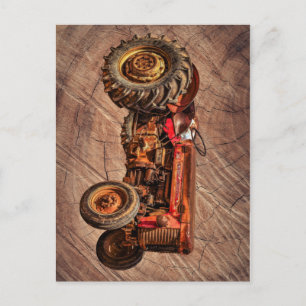 Antiker roter Traktor Postkarte
