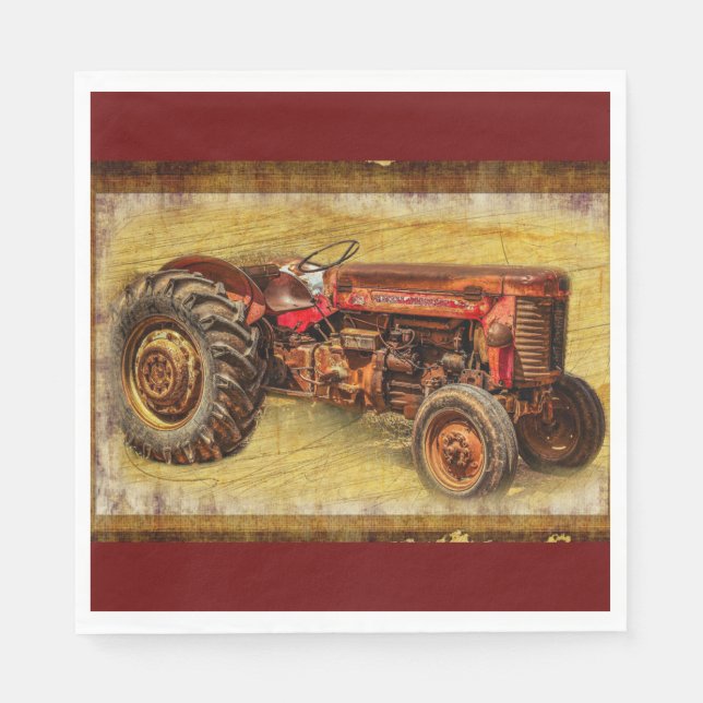 Antiker roter Traktor Serviette (Vorderseite)