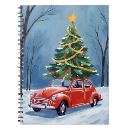 Antiker roter Weihnachtsbaum-Auto Notizblock