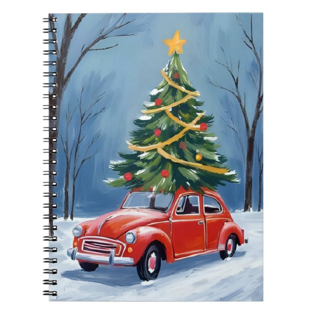 Antiker roter Weihnachtsbaum-Auto Notizblock (Vorderseite)