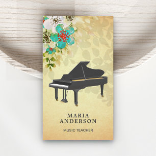Antiker rustikaler Blumen- Grand-Piano-Musiker Pia Visitenkarte