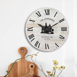 Antiker rustikaler Familienname Große Wanduhr