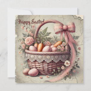 Antiker rustikaler Korb mit Spitzendecke und Paste Feiertagskarte