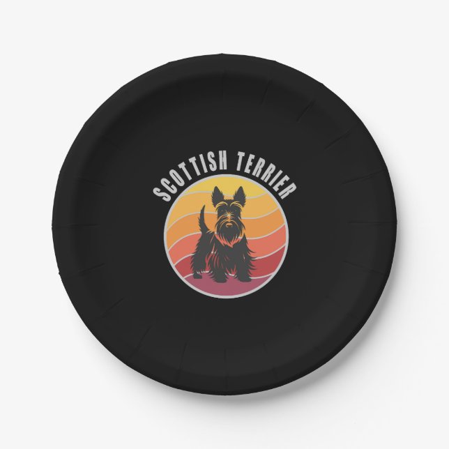 Antiker Schottischer Terrier Sonnenuntergang Pappteller (Vorderseite)