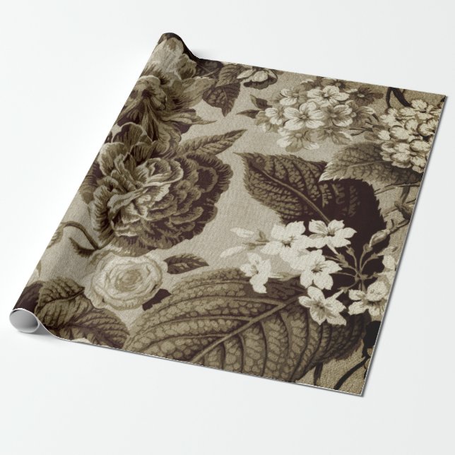 Antiker Sepia Brown Vintages botanisches Geschenkpapier (Ungerollt)