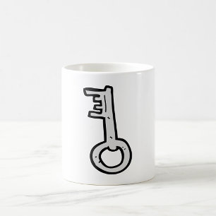 Antiker Skelett-Schlüssel handgezeichnet Silber An Kaffeetasse