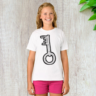 Antiker Skelett-Schlüssel handgezeichnet Silber An T-Shirt