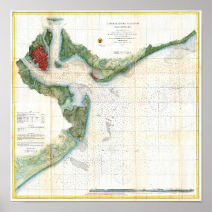 Antiker Stadtplan von Charleston Hafen South Carol Poster