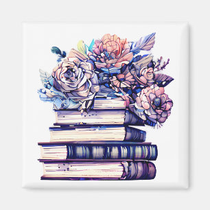 Antiker Stapel Bücher und Vintage-Rosen Magnet