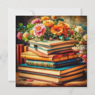 Antiker Stapel Vintage-Bücher und Blumen