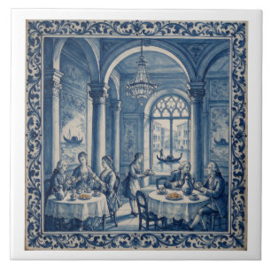 Antiker Stil Blau + Weiß Venedig Kaffeehaus Fliese