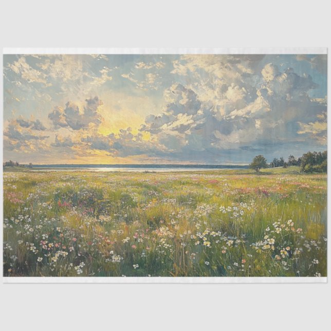 Antiker Stil Delikate Wildblume Landschaft Seidenpapier (Vorderseite)