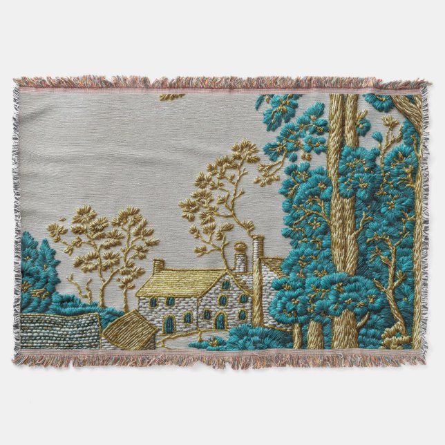 Antiker Stil Teal + Gold Farbe Ländlich Decke (Vorderseite)