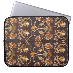 Antiker Stoff mit bestickten Blumen, Hintergrund Laptopschutzhülle